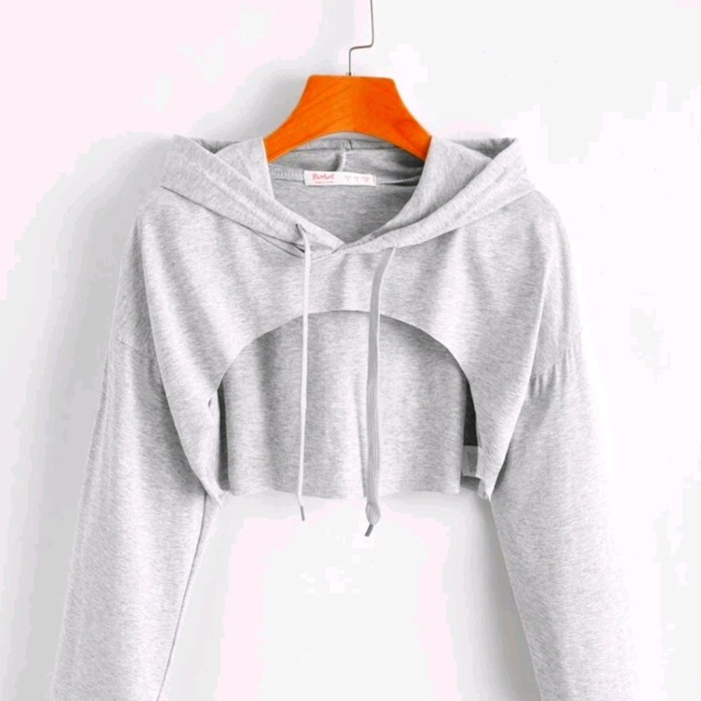 New Knit Cutout Drawstring Hoodie